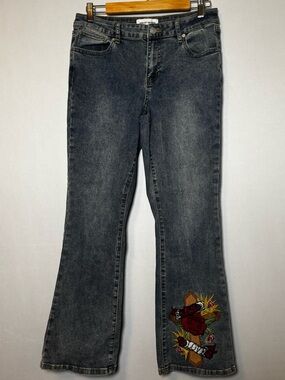 Ashley Mason Women's Love Roses Embroidered Design Jeans Size-11/30